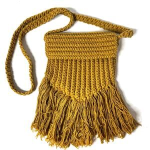 Hoja Santo Crochet Crossbody boho Bag Yellow Brown Color 7.5 X 8 inches